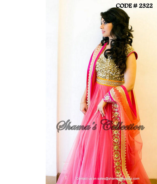 2322 Designer pink-orange anarkali outfit set