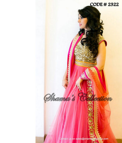 2322 Designer pink-orange anarkali outfit set