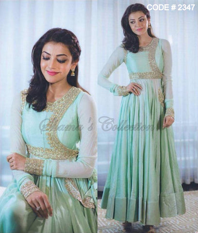 2347 Kajal Aggrawal's Mint Angarkha Anarkali outfit set