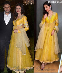 2361 Divya Khosla Kumar's yellow umbrella cut anarkali - (Anju Modi Inspired) outfit set