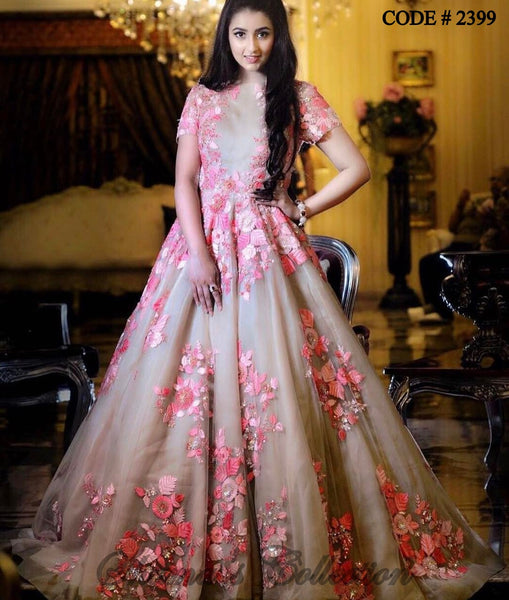 2399 Beige Pink Floral Gown outfit set