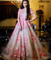 2399 Beige Pink Floral Gown outfit set