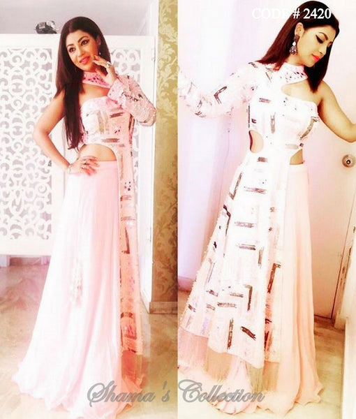 2420 Debina Bonnerjee in Baby Pink Cutout A Line - Anarkali Lengha outfit set