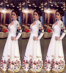 2425 White Anarkali Gown with Colorful Work outfit set