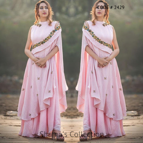 2429 Pink One Shoulder Cape Gown outfit set