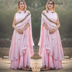 2429 Pink One Shoulder Cape Gown outfit set