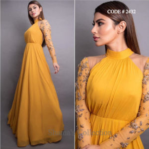 2432 Mouni Roy Mustard Gown outfit set