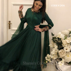 2436 Krystle D'Souza Bottle Green Cutout Drape Gown outfit set