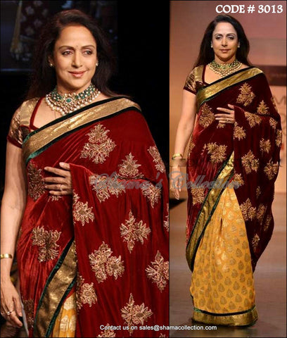 3013 Hema Malini's maroon-mustard saree outfit set