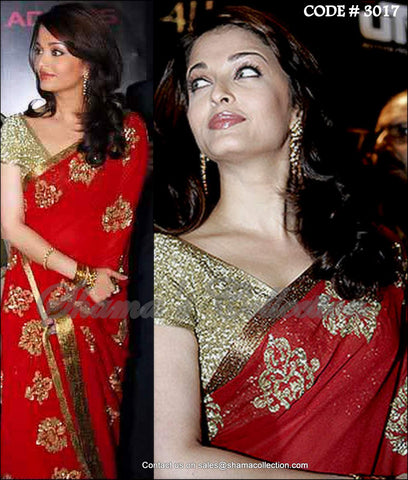 3017 Aishwarya Rai Bachchan's red and gold sequin saree outfit set