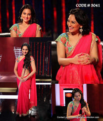 3041 Sonakshi Sinha's cherry red saree outfit set