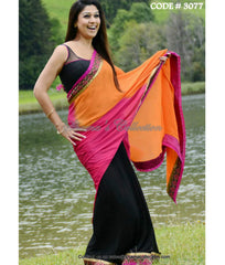 3077 Black-orange-pink saree outfit set