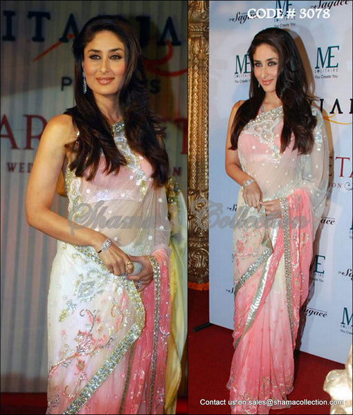 3078 Kareena Kapoor's pink-white saree outfit set