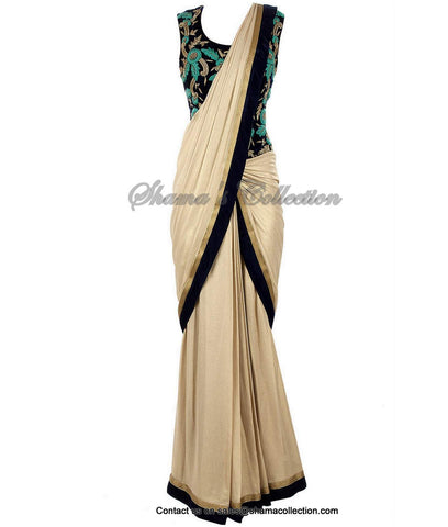 3084 Designer golden saree outfit set