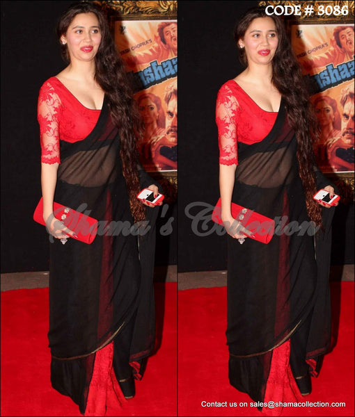 3086 Sasha Agha's red-black saree  outfit set