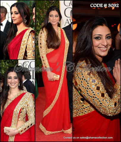 3092 Tabu's red-gold saree outfit set