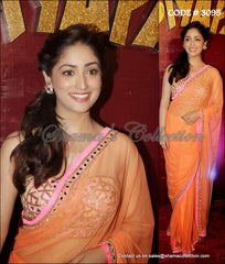 3095 Yami Gautam's peachy orange saree outfit set