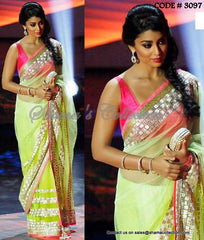 3097 Shriya Sharan's green-pink saree outfit set