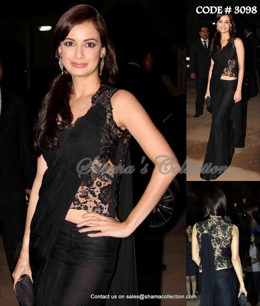 3098 Dia Mirza's black sareesque outfit set