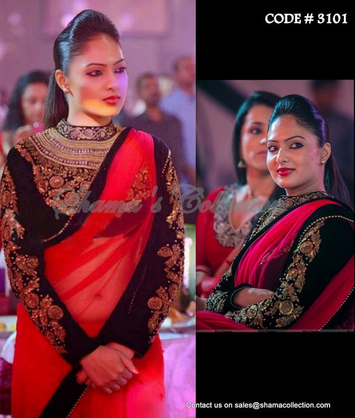 3101 Nikesha Patel's red-black saree outfit set