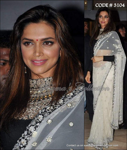 3104 Deepika padukone's white-black saree outfit set