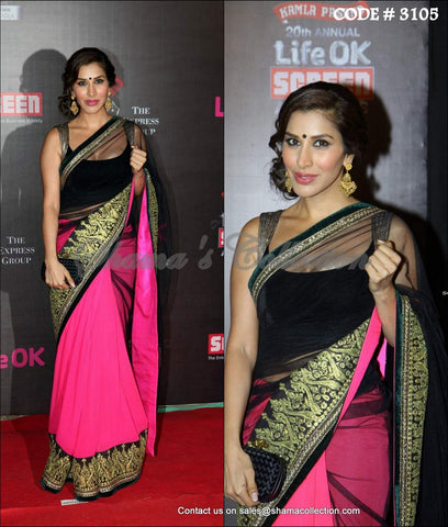 3105 Sophie Chaudhary's black-pink saree outfit set