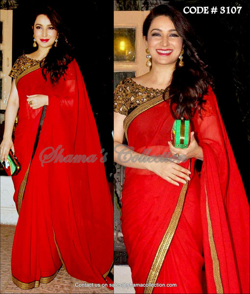 3107 Tisca Chopra's red saree outfit set