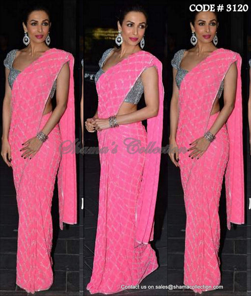 3120 Malaika Arora Khan's pink-silver saree outfit set