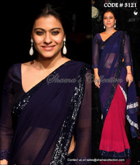 3121 Kajol's blue maroon half and half saree outfit set