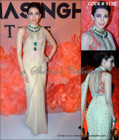 3122 Karisma Kapoor's Beige-orange saree outfit set