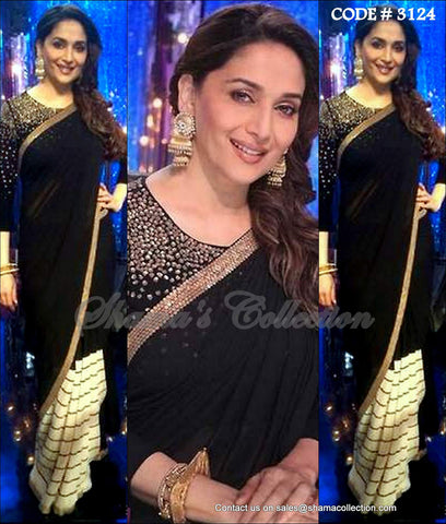 3124 Madhuri Dixit's black and beige saree outfit set