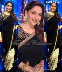 3124 Madhuri Dixit's black and beige saree outfit set