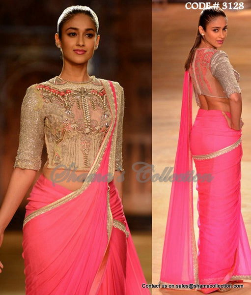 3128 Ileana D'cruz's pink sareesque outfit set