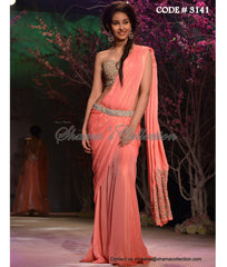 3141 Coral peach saree gown outfit set