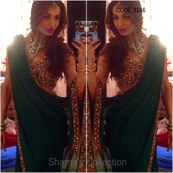 3146 Malaika Arora's Bejeweled Emerald Green Saree (Seema Khan Inspired) outfit set