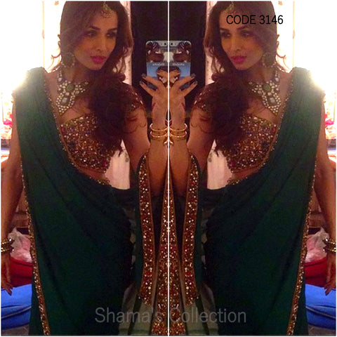 3146 Malaika Arora's Bejeweled Emerald Green Saree (Seema Khan Inspired) outfit set