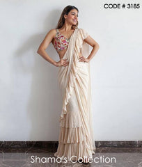 3185 Light Peach Ruffle Saree outfit set