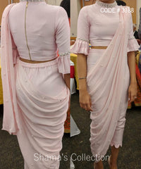 5097 Baby Pink Pants Drape Saree outfit set