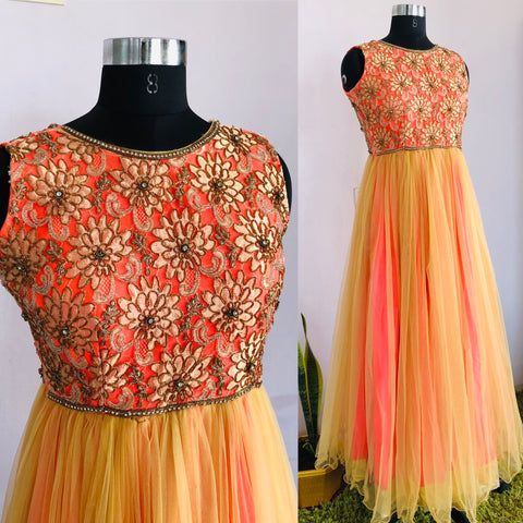 A015 Neon-beige ethnic gown