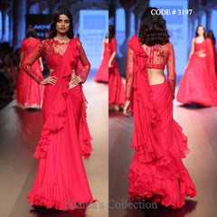 3197 Red Ruffle Sareegown Saree outfit set