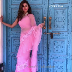 3199 Pink Ruffle Saree outfit set