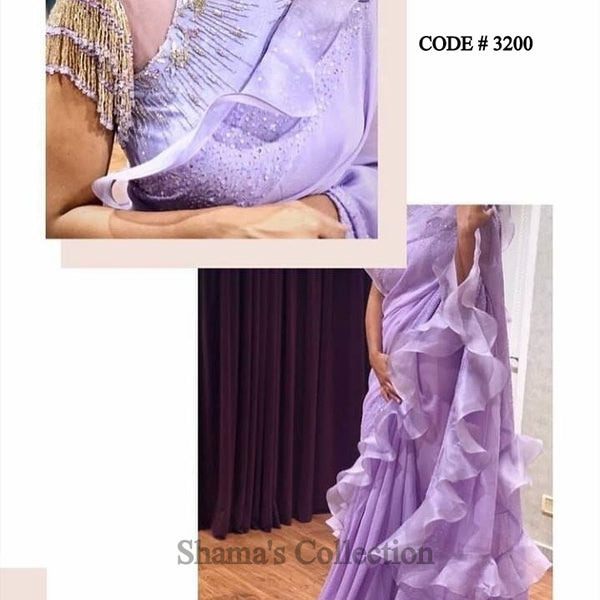 3200 Lavender Ruffle Saree outfit set