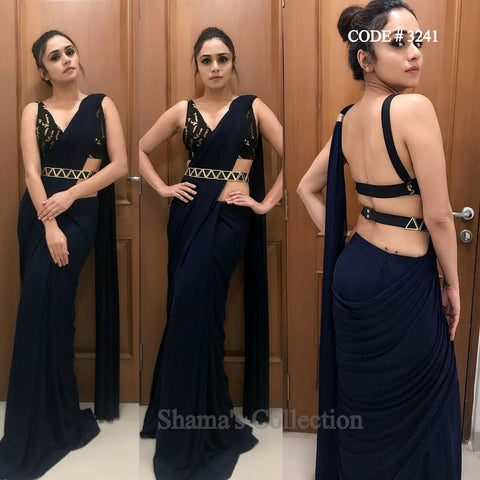 3241 Amruta Khanvilkar's Black Saree with Belt outfit set