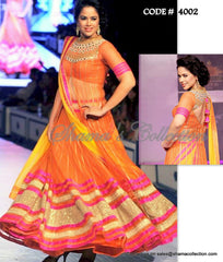 4002 Sameera Reddy's  orange anarkali lehenga outfit set