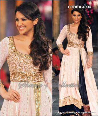 4004 Parineeti Chopra's Peach Blue Anarkali Lengha outfit set