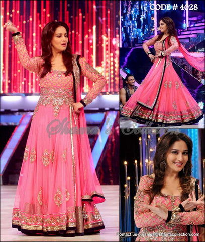 4028 Madhuri Dixit pink anarkali lehenga outfit set