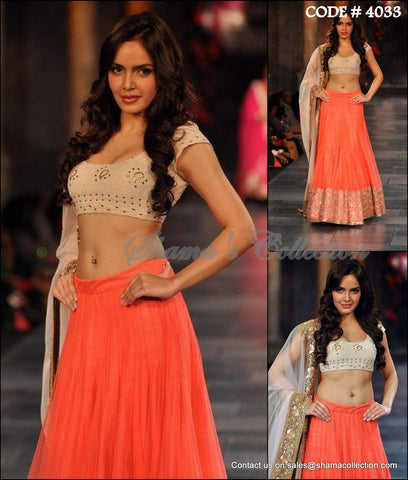 4033 Shazahn's coral and cream lehenga outfit set