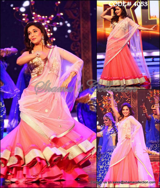 4053 Madhuri Dixit's coral-gold lehenga (Half Saree) outfit set