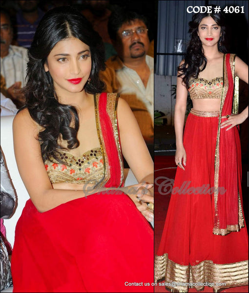 4061 Shruti Hassan's red lehenga outfit set