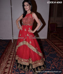 4063 Amrita Rao's red-black anarkali lehenga outfit set